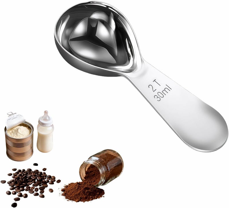 RyanDesign 30ml Stainless Steel Coffee Scoop, 2 Tbsp Measuring Spoons for Protein Powder, Sugar, Flour & Tea - Short Handle, Laser Etched Markings, Dishwasher Safe, Heavy-Duty 304 Food-Grade Steel - Image 1